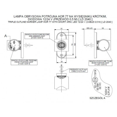 Lampa LED obrysowa potrójna wysięgnik (LD2040)