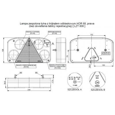 Multifunctional rear lamp 3 functions triangle RIGHT (LZT808)
