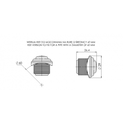 LED front marker lamp for a 60 mm diameter pipe (668-R30)