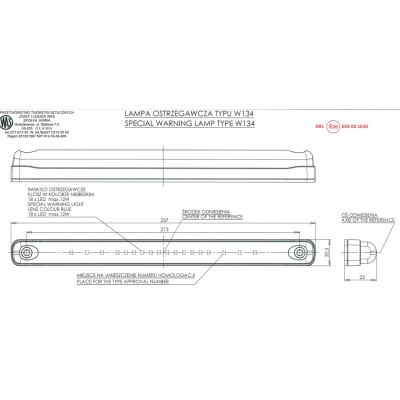 Lampa LED ostrzegawcza niebieska 12V-24V W134 (1028) EMC E20