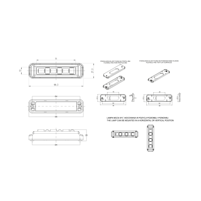 Lampa LED ostrzegawcza żółta błyskowa 12V/24V (2466 BLACK SET3) ECE E20
